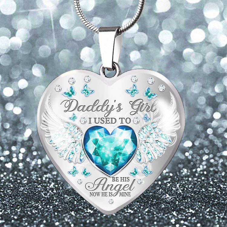 Daddy's Girl Parent-child Angel Wings Peach Heart Necklace