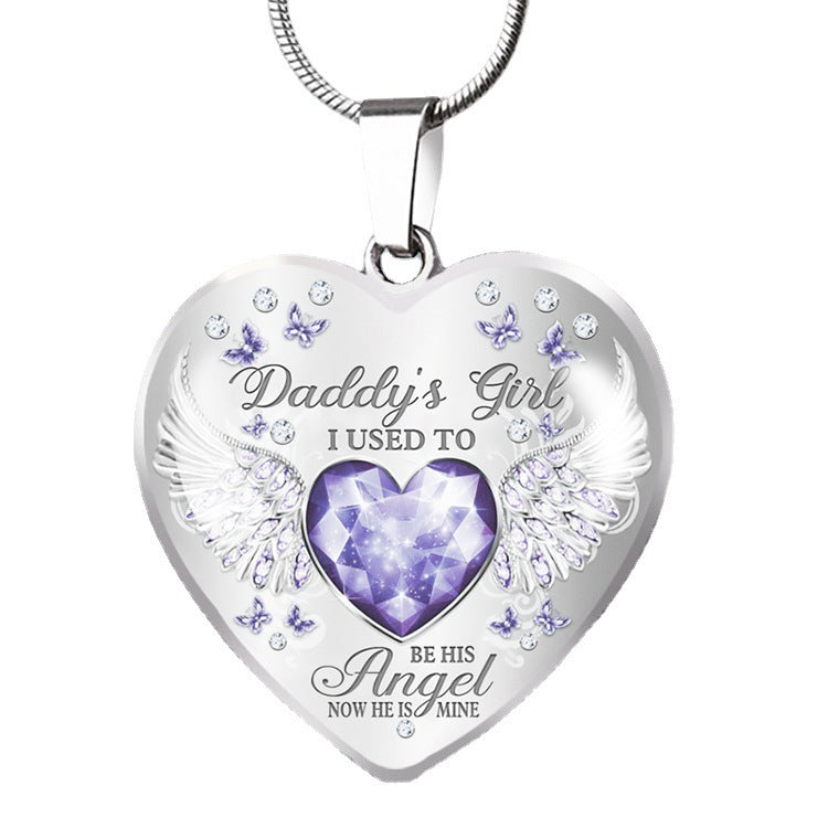 Daddy's Girl Parent-child Angel Wings Peach Heart Necklace