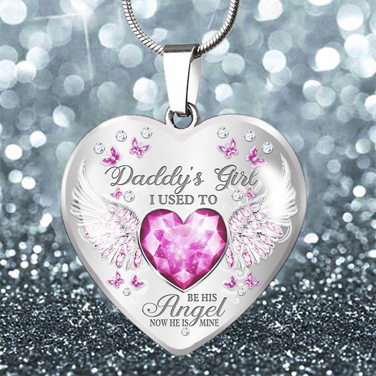 Daddy's Girl Parent-child Angel Wings Peach Heart Necklace