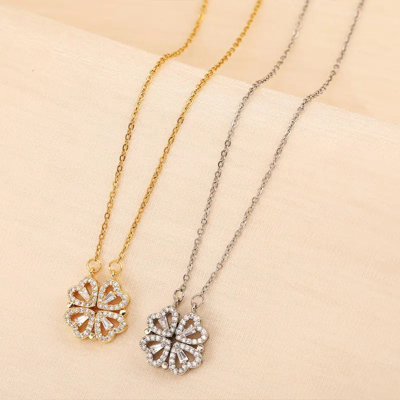 The Exquisite Four-Leaf Grass Necklace and Heart Necklace